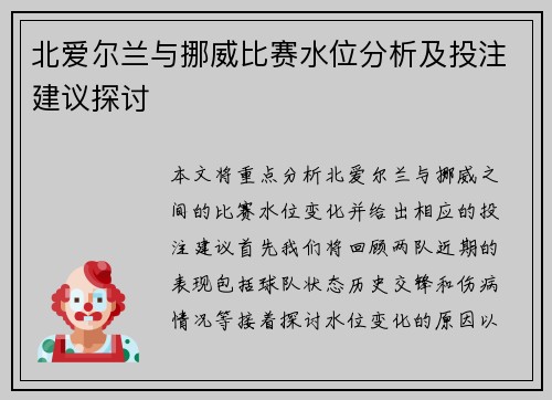 北爱尔兰与挪威比赛水位分析及投注建议探讨