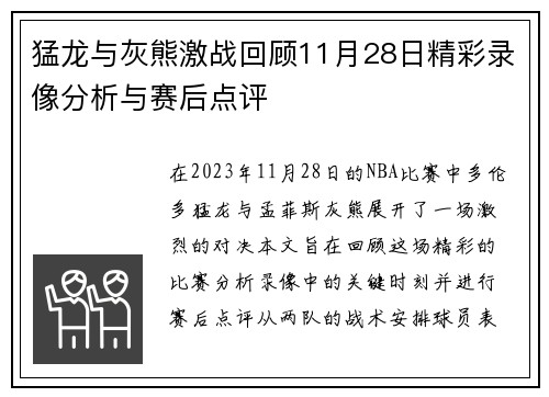 猛龙与灰熊激战回顾11月28日精彩录像分析与赛后点评